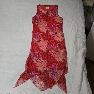 In Studio Coral & Reds Sleeveless Hanky Hem Spring Floral Long Dress Size M